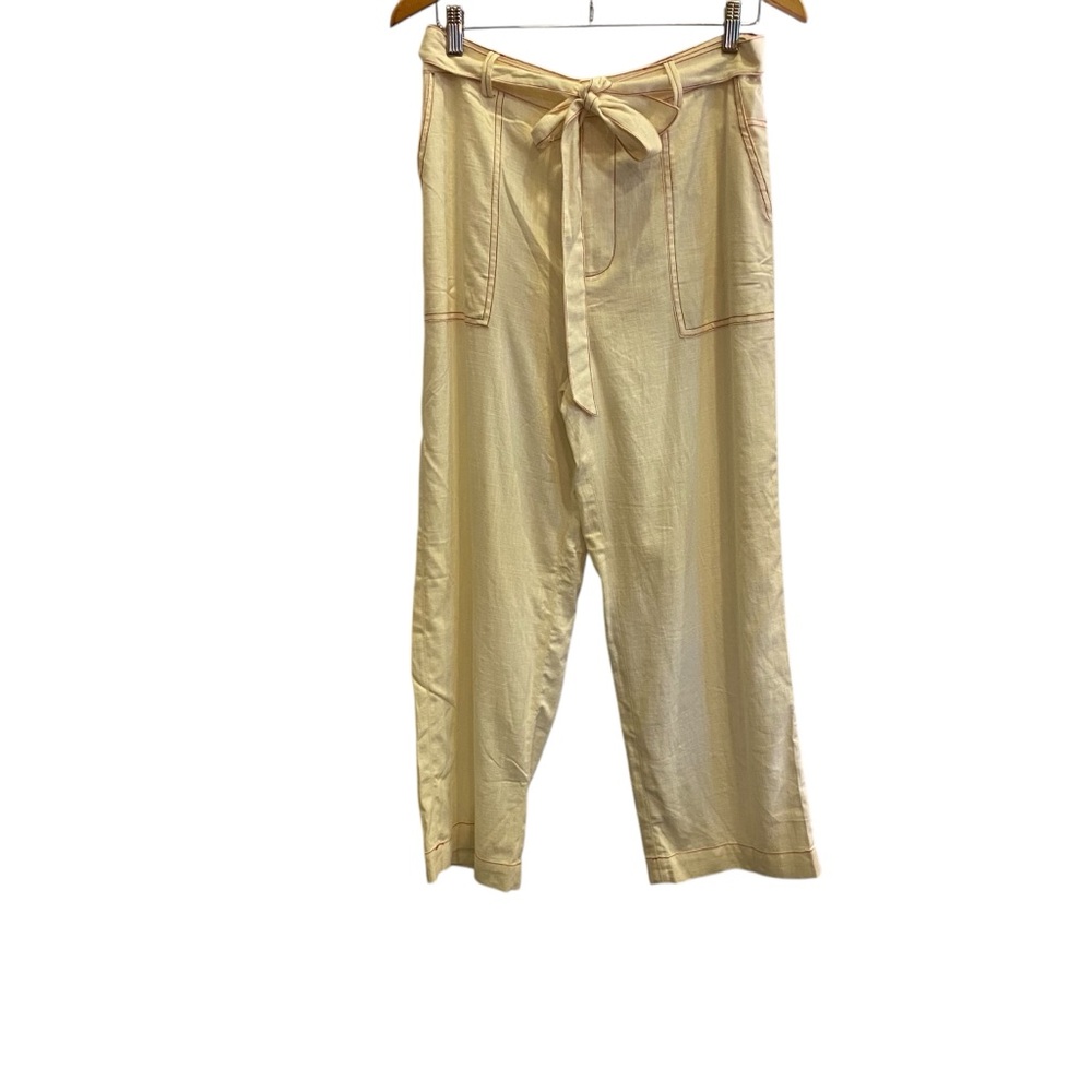 J.O.A. Women’s Lightweight Cotton Cream Tie-Waist Pants w Red Stiching Sz L